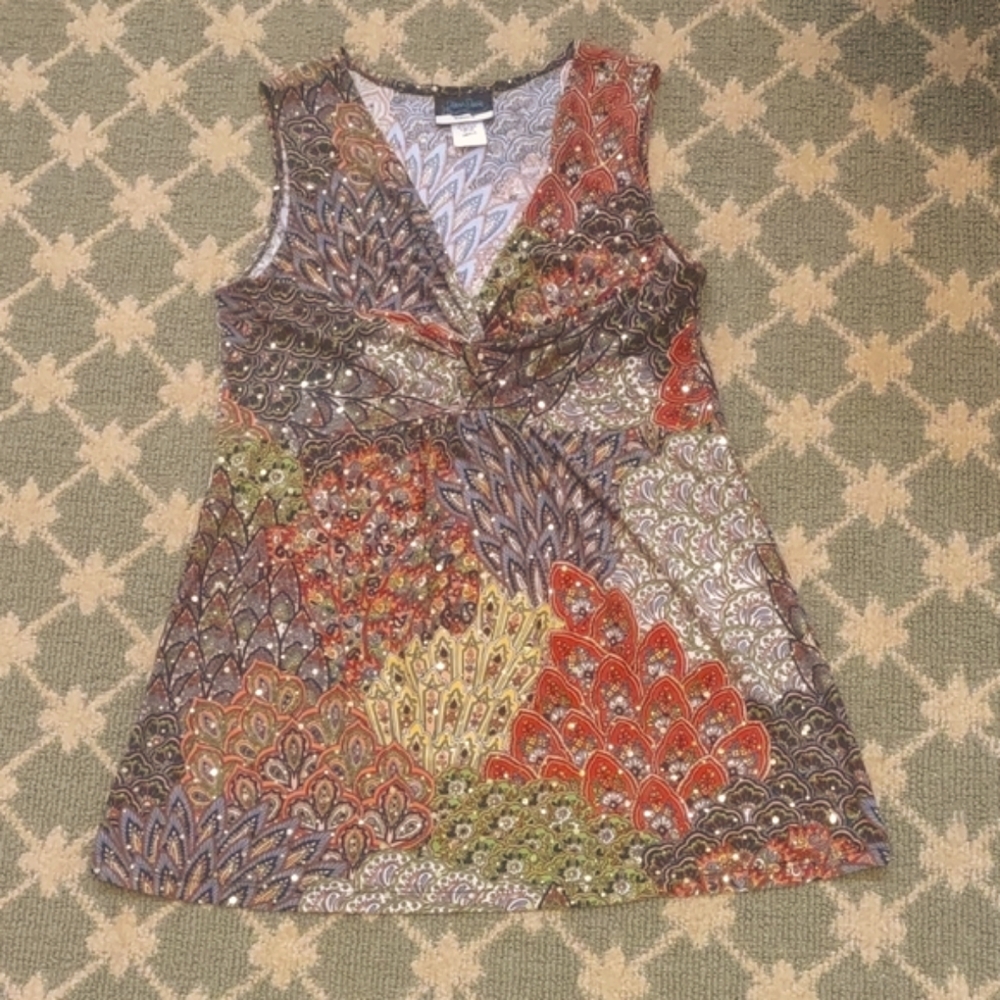 EUC Colorful Boutique Brand Paisley Women's Steeveless Stretch Knit Top